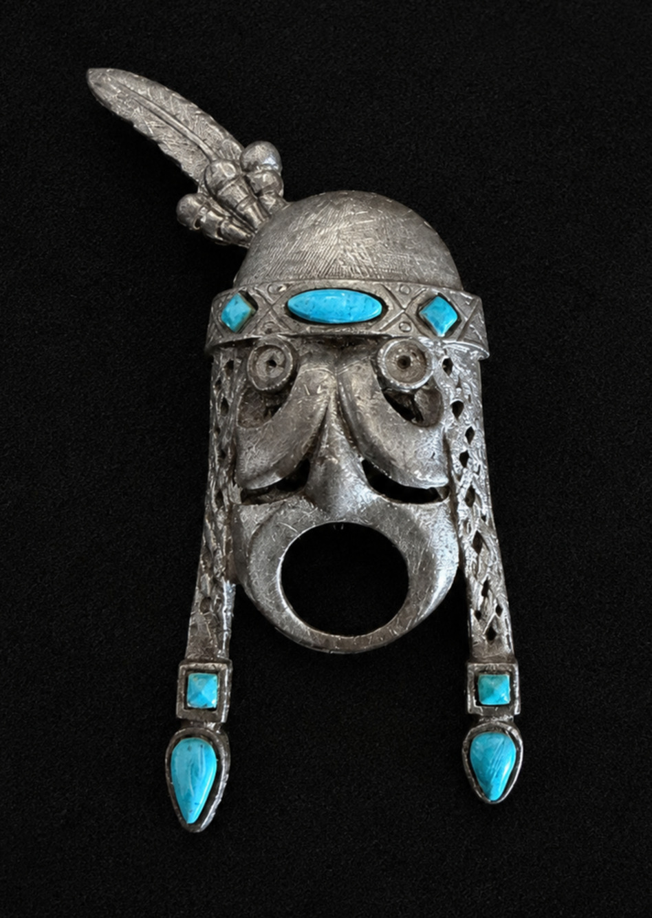 ST. LABRE Native American Man Figural Brooch with Turquoise-Color Inlay